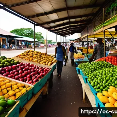 수리남 로컬 시장 탐방 - **Vibrant Paramaribo Central Market: A Symphony of Colors and Life**
    A wide, dynamic shot captur...