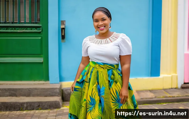 수리남에서 가장 인기 있는 유튜버와 인플루언서 - **"A stylish, confident young Surinamese woman, in her mid-20s, poses on a vibrant street in Paramar...